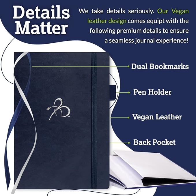 Bright Line Eating Line Journal Notebook, Vegan Leather Journal w/Lay-Flat Binding, Indigo Notebook Journal for Women & Men, Writing Journal, Food Journal, Travel Journal, Fitness Journal w/Stickers