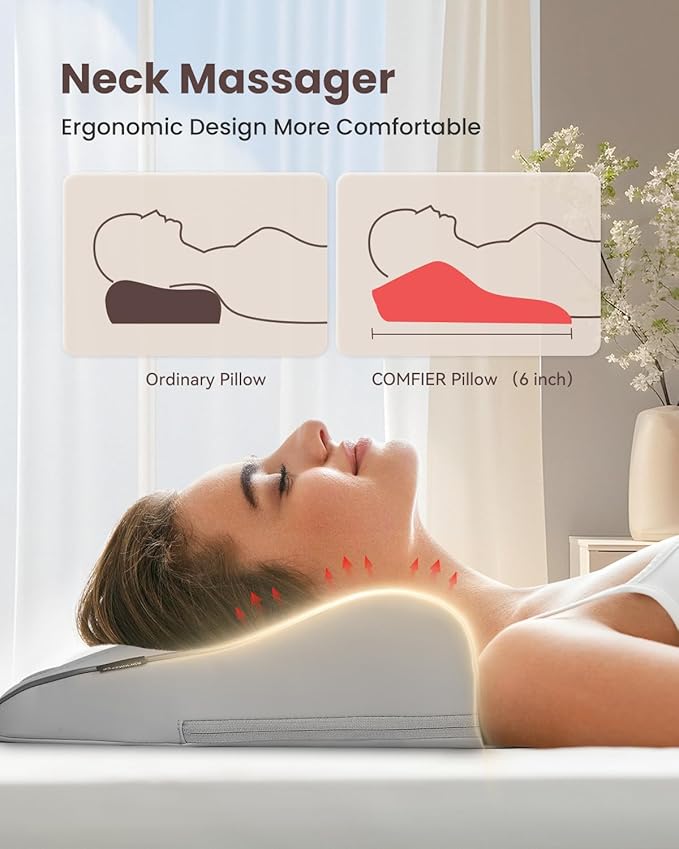 COMFIER Shiatsu Back Massager with Heat & Vibration, Kneed Neck Shoulder Massager for Pain Relief Deep Tissue, Neck Massage Pillow, Portable Lower Back Massager for Chair, Car, Home Office Use-Gray