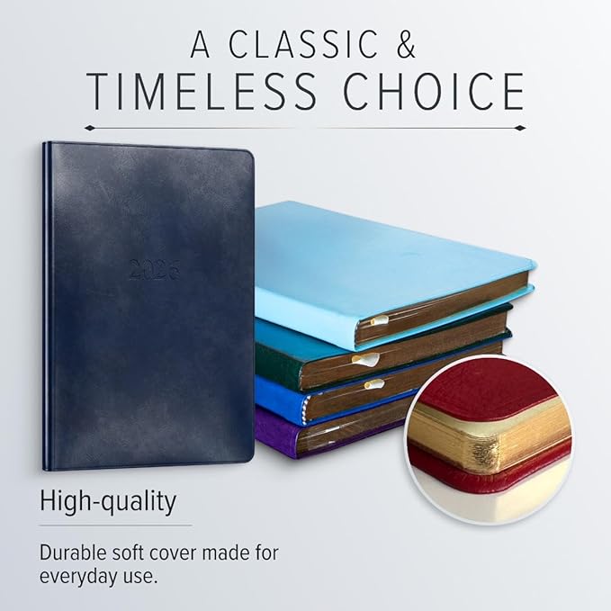 Gallery Leather Desk Hourly Weekly Monthly Planner 2025-2026, Elegantly Bound Calendar Planner and Notebook with Stylish Gold-Gilded Page Edges, 12 Months - Acadia Wild Rose - 8 x 5.5 "