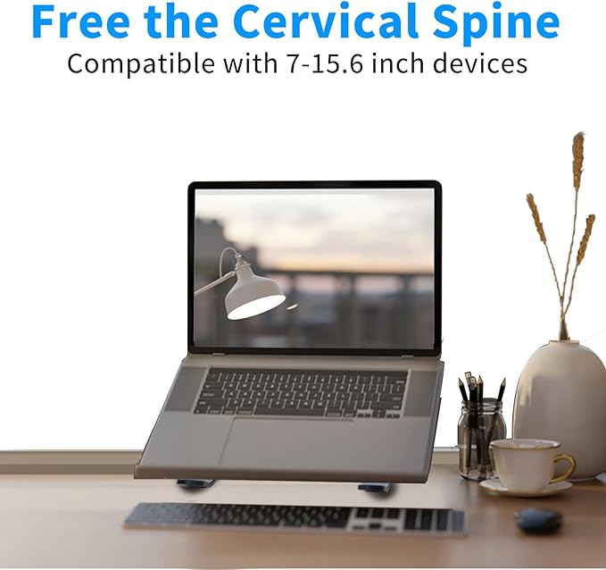 Laptop Stand for Desk, Ergonomic Design Adjustable Aluminum Foldable Portable Computer Stand, Compatible with MacBook Air Pro, HP, Lenovo, Dell, More 10-15.6”Inch and Tablets (Black)