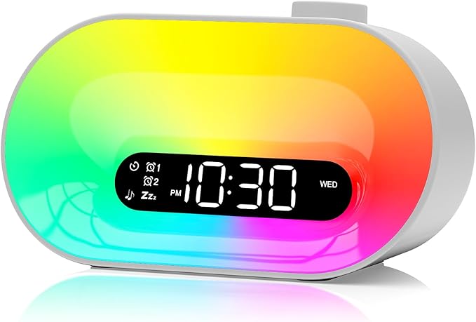 White Noise Sound Machine & Sunrise Alarm Clock, 30 Sleep Sounds, 14 Night Lights, 0-100% Dimmer, Dual Alarm, Sleep Timer, Dimmable Bedside Lamp Wake Up Light for Heavy Sleepers Adults, Kids, Bedrooms