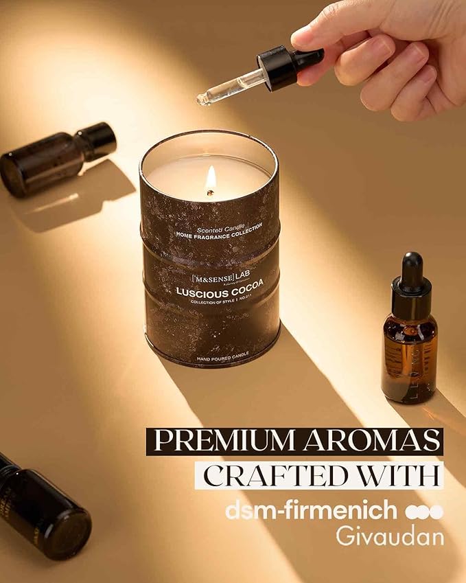 M&SENSE Luscious Cocoa Scented Candles Natural Non Toxic, Aromatherapy Candle for Stress Relief Meditation Relaxing, Housewarming Gifts for Women Men, 11.3oz 70 Hour Long Burning