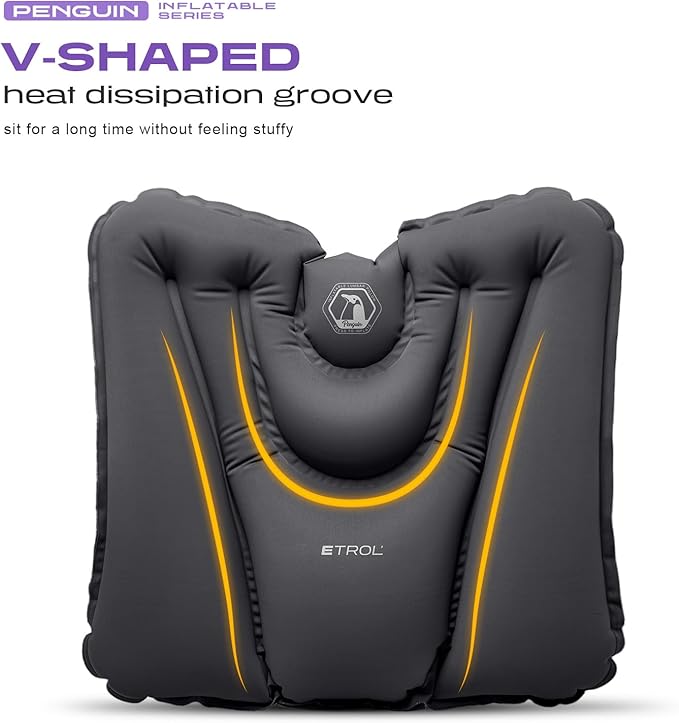 Press-to-Inflate Lumbar Support Pillow for Airplane, Car, Office Chair & Travel, Ergonomic Inflatable Back Cushion for Lower Back Pain Relief, Improve Posture & Portable Comfort, Easy to Carry - Grey