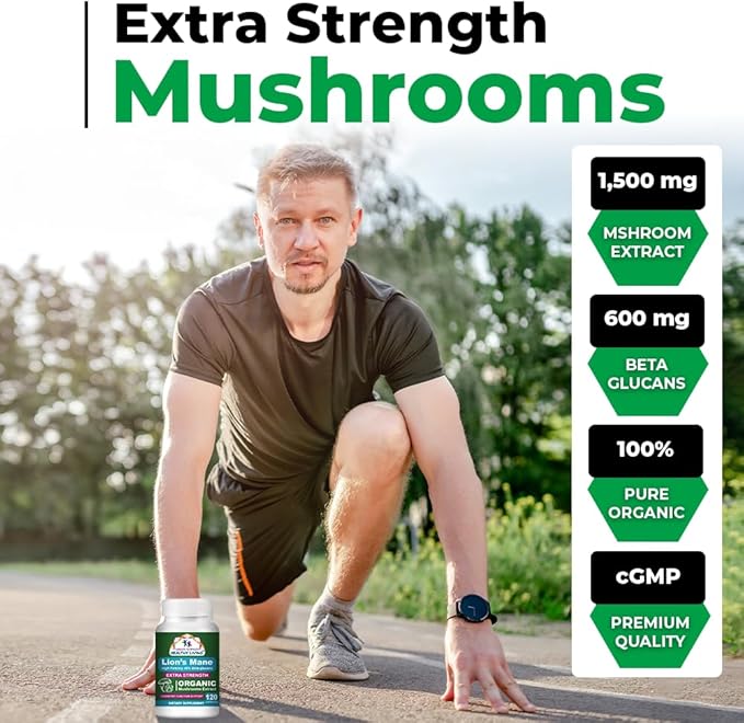 Cancer Sciences Organic Lions Mane Mushroom Supplement Capsules for Men & Women - 1,500mg Brain Supplements for Memory & Focus - High Potency 40% Beta-Glucans - Nootropic Mushroom Complex, 120 Count