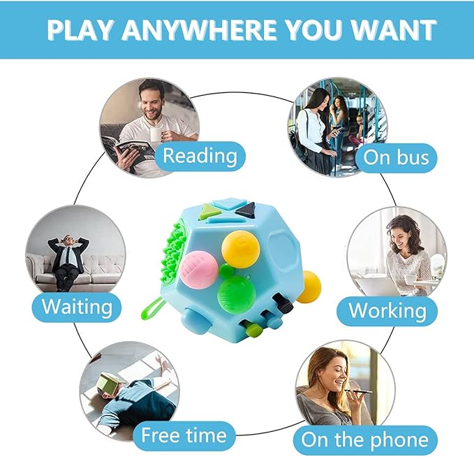 PAPOLGO Fidget Toys,ADHD Fidget Toys,Autism Fidget Toy,12 Side Cube Toys Stress Relief,Anti Anxiety,Focus,Boredom for Kids and Adults (Blue / B3)