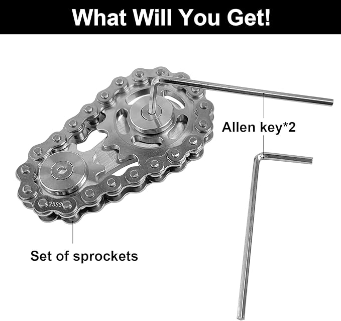 Bike Chain Gear Fidget Spinner, Metal Sprocket Chain Fidget Toy, Stress Anxiety Relief Fidget Toy, Stainless Steel Durable Mechanics W/Smooth Bearings EDC Novelty Toy (Silver)