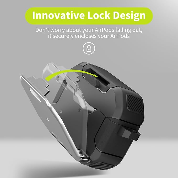 SwitchEasy Defender+ AirPods Pro Locking Case 2nd Generation & 1st Generation - Wireless Charging Case with Phone Stand, Shockproof Protection for Apple AirPods, AirPod Pro Case with Lock - Space Gray