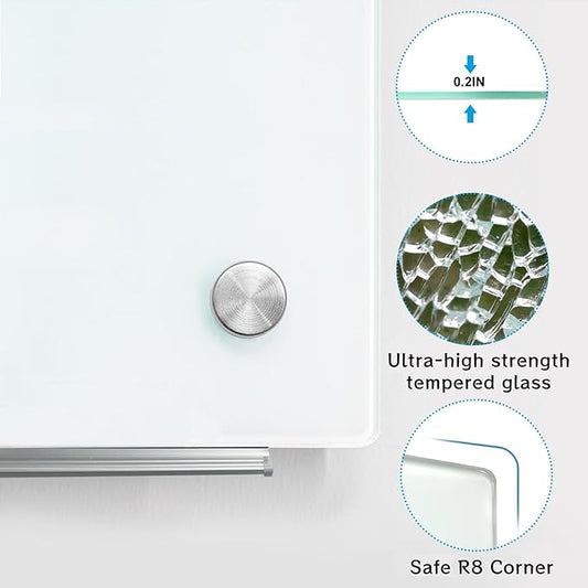 KIZZBY Glass Dry Erase White Board - Magnetic Boards for Wall, 72"x48" Large Frameless Whiteboard for Office, Home & School