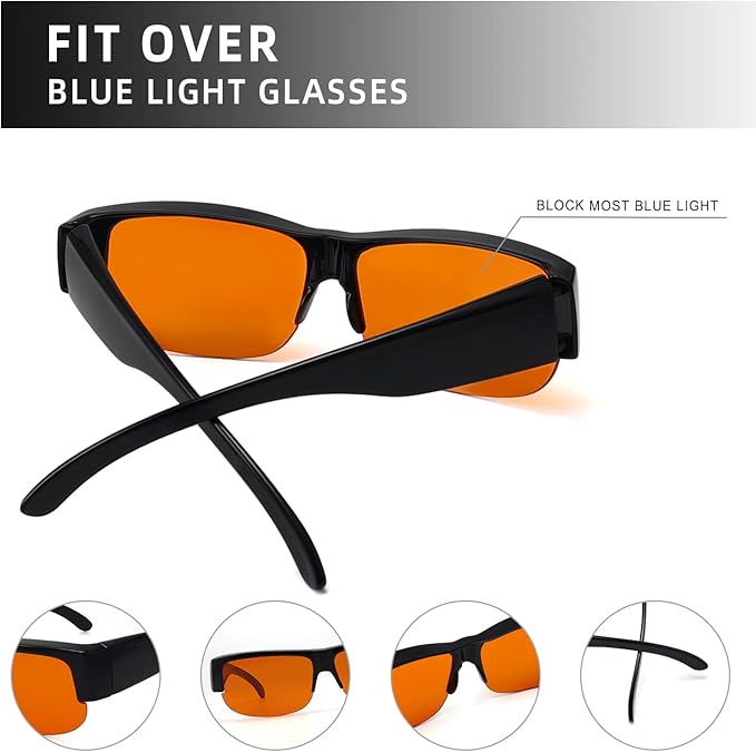 Eyekepper 100% Blue Light Reduction Fitover Anti-Blue Blocking Computer Eyeglasses with Amber Lenses