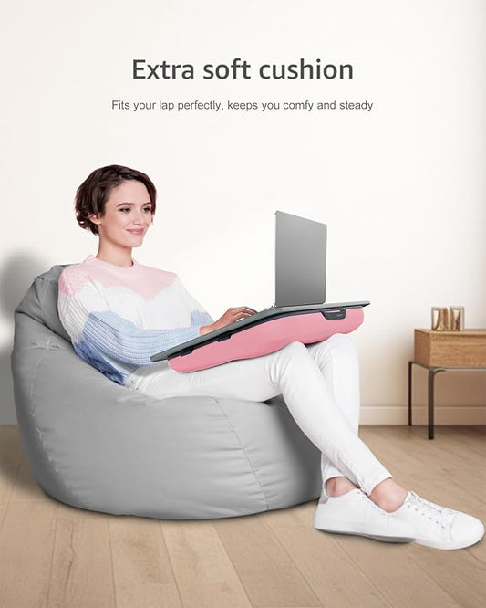 Lap Desk with Washable Cushion – Fits up to 17-In Laptops – Portable Laptop Desk & Stand – Bed desks & Tray for Writing, Reading, Working, Gaming on Bed, Couch, Floor – Istudyniture - Large, Rose Pink