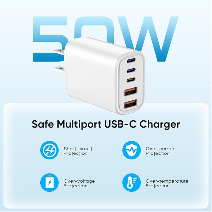 for iPhone 17 16 Charger, 2Pack 50W Fast USB C Charger Block Cubes Multiport USB C Plug,10FT USBC to USBC Cable for iPhone 17/17 Pro/17 Pro Max/17 Air/16Pro Max/16/15 Plus/15 Series, iPad Pro/Air/Mini