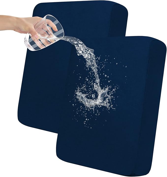 Easy-Going 100% Waterproof Chair Sofa Seat Cushion Slipcovers Couch Cushion Cover Stretch Furniture Protector for Kids, Pets (2-Piece Loveseat Cushion, Navy)