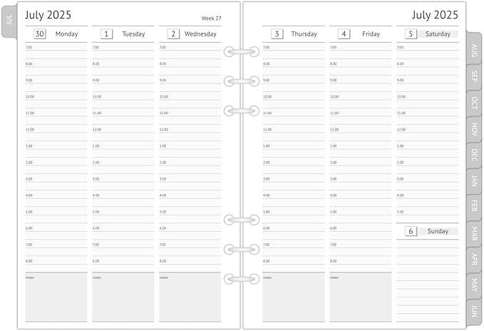 newestor 2025-2026 A5 Planner Inserts, Filofax A5 Compatible, Jul 2025 - Jun 2026, Weekly and Monthly Appointment Book Pages, Tabbed, 6 Holes