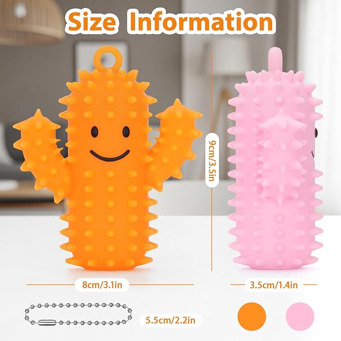 2 PCS Silicone Little Cactus Ouchies Pain Fidget Toys Mini Spiky Sensory Fidget Novelty Sensory Gifts for Adults Teens Anxiety & Stress Relief (OrangePink, 2P)