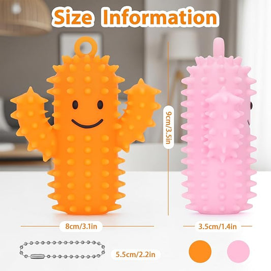 2 PCS Silicone Little Cactus Ouchies Pain Fidget Toys Mini Spiky Sensory Fidget Novelty Sensory Gifts for Adults Teens Anxiety & Stress Relief (OrangePink, 2P)
