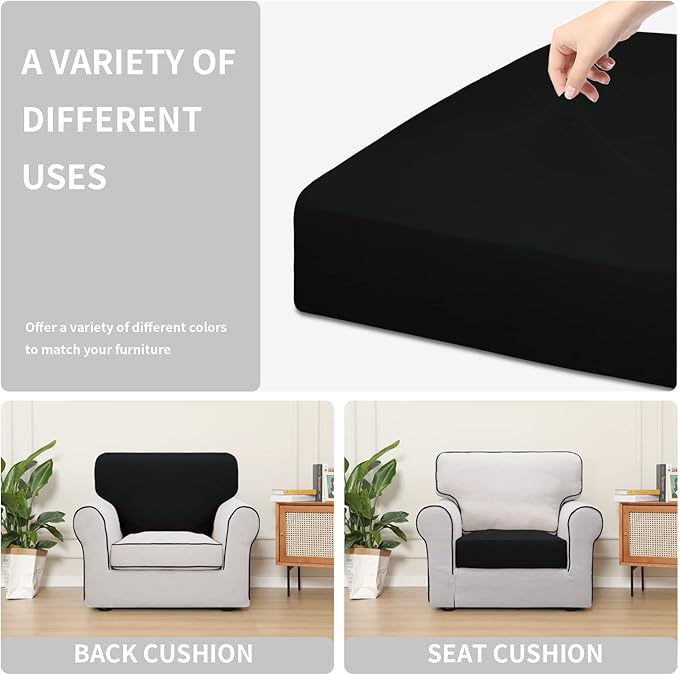 Easy-Going 100% Waterproof Chair Sofa Seat Cushion Slipcovers Couch Cushion Cover Stretch Furniture Protector for Kids, Pets (Chair Cushion, Black)