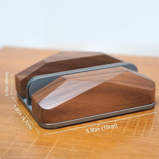 GEVO Dual Laptop Holder Vertical Laptop Stand, Natural Wood, Adjustable Dock, Wooden Laptop Stand, Vertical Laptop Holder for Desk, Widen Dock Fits All MacBook/Surface Pro 2 Devices (Black Walnut)