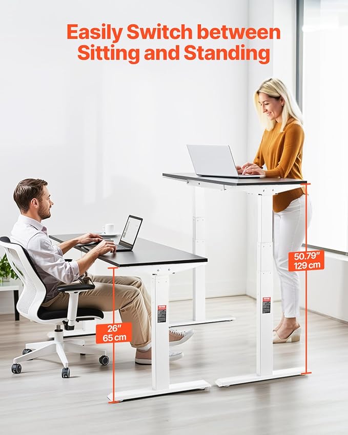 VEVOR Dual Motor 3 Stage Standing Desk Frame, Adjustable 26"-50.8" Height & 43.3"-70.1" Length Electric Stand Up Computer Desk Legs, Ergonomic DIY Workstation Base for Home Office(Frame Only)