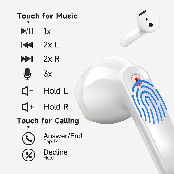 Wireless Earbuds Bluetooth Earbuds Wireless Headphones IPX5 Waterproof Earphones Noise Cancelling Headset Deep Bass Long Battery Bluetooth Headphones with Mic for iPhone Android