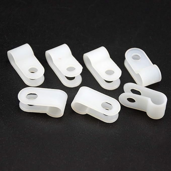 XINGYHENG 100pcs White Nylon R-Type Cable Clamps Fastener for 1/8 Inch (3.2mm) Dia Wire Tube Plastic Wire Cord Clip Fixer with 100 Pack Screws for Wire Management