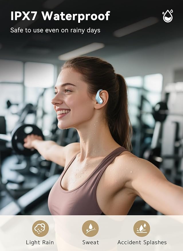 Wireless Earbuds, ENC Noise Cancelling Sport Ear Buds with Multifunctional Touch Screen, Bluetooth 5.4 Headphones, Bass Stereo Sound, 5 EQ Over-Ear Earbuds for Sports/Workout/Gym-Sky Blue