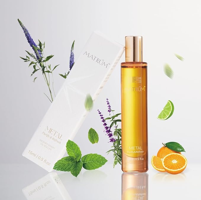 MATRUM Breath, Focused, Calm and Clear-Headed Essential Oil Roller | Metal Element | Lemon, Orange, Tea Tree, Frankincense, Boswellia Carterii, Picea Leaf, Mentholum, Ginger Oil etc, 0.5 Fl Oz