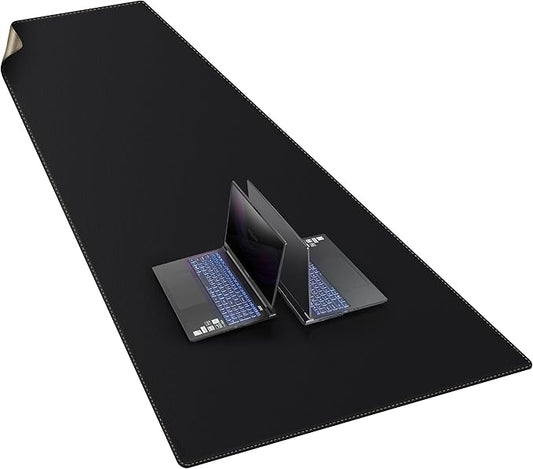 MAIDERN Leather Desk Mat, (5XL) 78.7” x 31.5” Reversible Office Desk Pad Mat, Cork & Leather Large Mouse pad for Desk, Waterproof Computer Desk Mat for Gaming Home Office (Black)