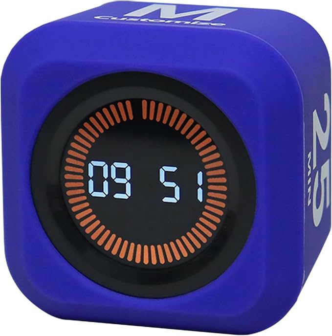 FCXJTU Rotating Cube Pomodoro Visual Timer 5, 25, 10 50 Minutes Preset, Rechargeable Desk Productivity Flip Timer w/Silicone Cover, Custom Countdown, Silent Mode for ADHD, Study, Work, School(Purple)