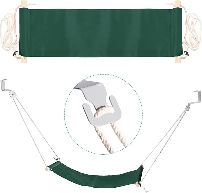 PATIKIL Foot Hammock Under Desk, Adjustable Foot Rest Sling with Hooks Portable Desk Footrest for Airplane Travel Home Office, Dark Green Style 1