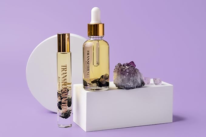 Essential Oil Rollerballs, .34 OZ, Transformation - Amethyst Crystal Infused - Scents of Jasmine, Bergamot, Vanilla, & Cedar - Aromatherapy Roll On Oils, Skin Care, Massage