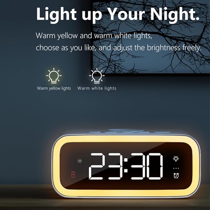 IHAO 5in1 Multi-Functional Wireless Charging Alarm Clock Smart Night Light & Qi Charger LED Digital Clock Adjustable Light Mini Mirror QXF-805