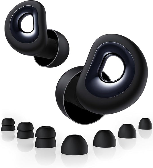 Ear Plugs for Sleeping, 50dB Noise Cancelling Ear Plug with 7 Pairs of Dual Single Layer Tips Reusable Ear Plugs for Noise Reduction, Soft Silicone Earplug for Concert, Snoring, Motorcycle Black