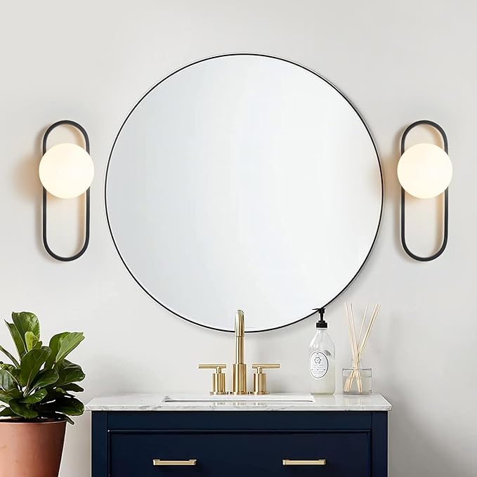 Bektas Wall Sconces, Set of 2, Matte Black, Modern Light Fixture with White Globe Glass Shade, Wall Lighting for Living Room, Bedrooms