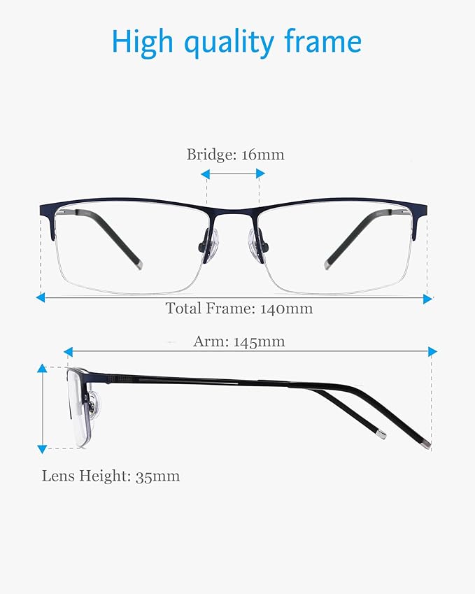 ANRRI Blue Light Glasses Mens Rectangle Semi Rimless Glasses Computer Gaming glasses for men Lightweight Titanium Eyewear