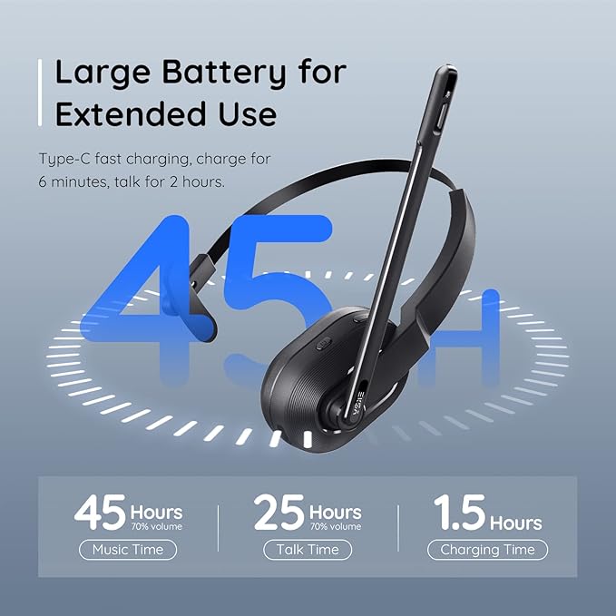 EKSA Trucker Bluetooth Headset, Wireless Headset with Microphone AI Noise Canceling, On Ear Bluetooth Headphone with Mute for Driver Office Call Center Computer Skype