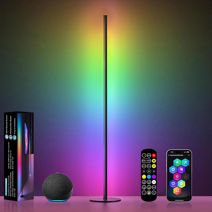 Corner Floor Lamp Work with Alexa, Smart LED Corner Lamp 55", APP & Remote Control with Music Sync, 16 Million Colors & Timer, Color Changing Ambient Lighting for Living Room Bedroom Game Room