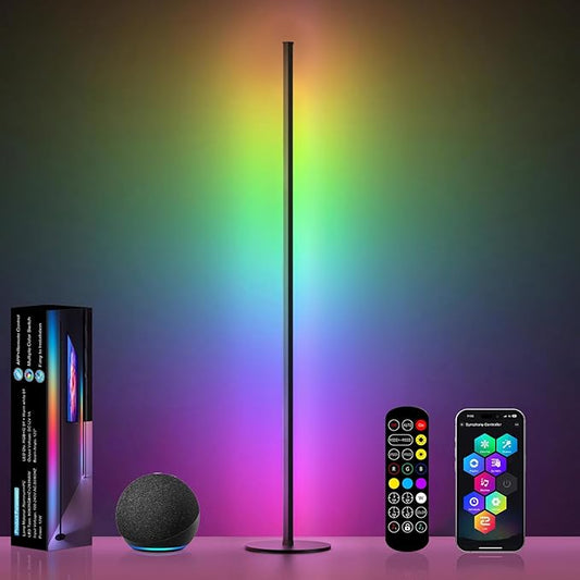 Corner Floor Lamp Work with Alexa, Smart LED Corner Lamp 55", APP & Remote Control with Music Sync, 16 Million Colors & Timer, Color Changing Ambient Lighting for Living Room Bedroom Game Room