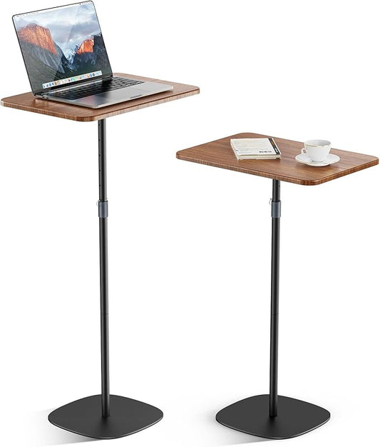 Portable Laptop Floor Stand, Bedside/Sofa Table with Height Adjustable 18''~48'', Sleek Wooden Lectern Standing Desk Mobile Podium for Home, Office, School, Black