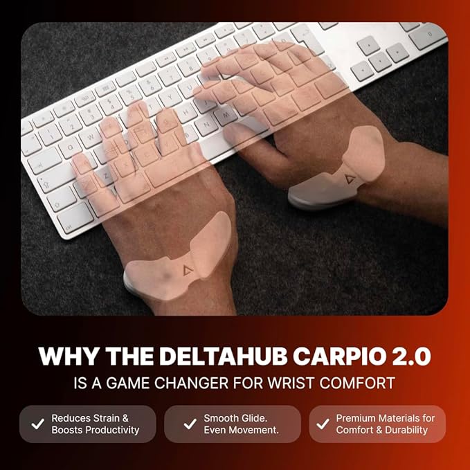 DELTAHUB Carpio 2.0 - Right-Handed Truly Ergonomic Wrist Rest for Mouse, Carpal Tunnel Support, Pain Relief, Anti-Fatigue, Easy Glide, Sleek, Office Computer, Laptop, Gaming - Small, Black