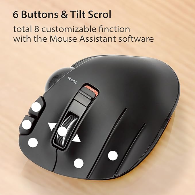 ELECOM EX-G Left Handed Trackball Mouse, 2.4 GHz USB Wireless, Ergonomic, Thumb Control, Tracking Roller Ball, 6 Programmable Buttons, Tilt Scroll