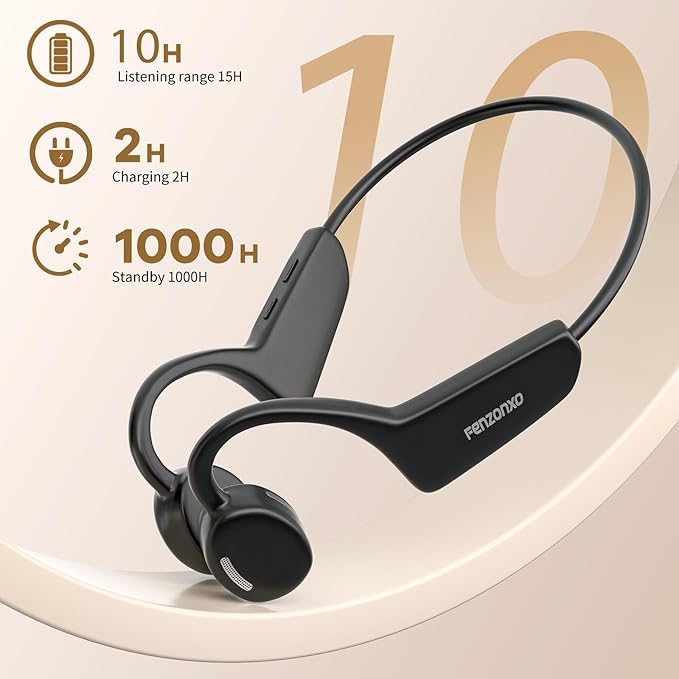 Open Ear Headphones, Air Conduction Headphones Sport Earbuds Bluetooth 5.3 15Hrs Playtime Bluetooth Headphones, IPX6 Waterproof Sports Headset for Running, Cycling, Walking Black