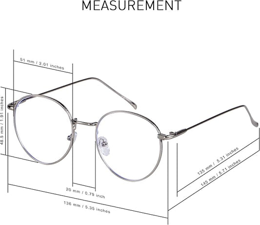 ANDWOOD Blue Light Blocking Glasses Women Men Small Face Computer Clear Bluelight Blocker Super Lightweight Metal Frame Round