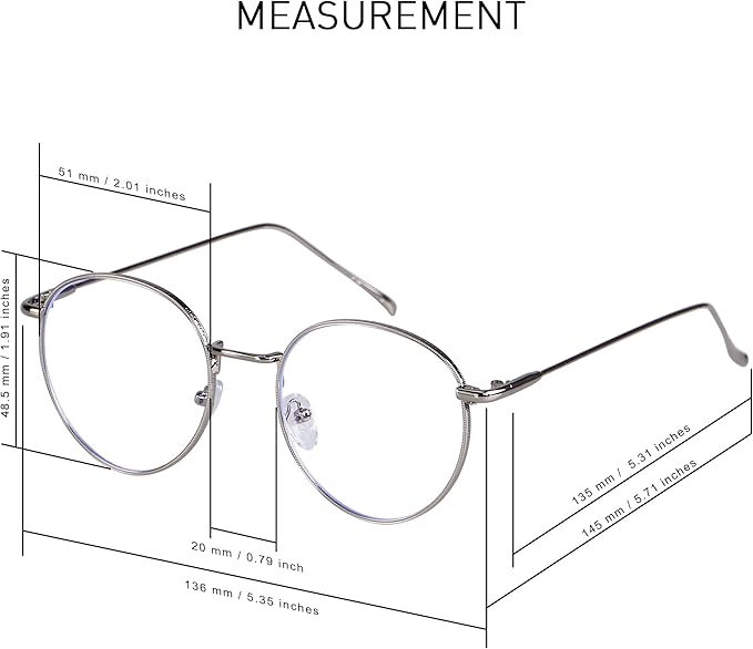 ANDWOOD Blue Light Blocking Glasses Women Men Small Face Computer Clear Bluelight Blocker Super Lightweight Metal Frame Round