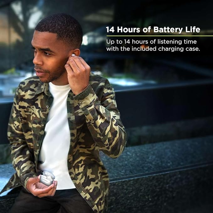 PureGear PureBoom Orbs Pro Active Nosie Cancellation Wireless Earbuds, Reduce Noise with ANC, Stereo Headphones in Ear with Zinc Alloy Case for iPhone/Android Phones/TV/Laptops, More Devices (Silver)