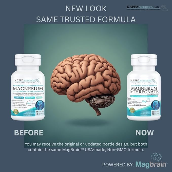 Kappa Nutrition Magbrain™ Magnesium L-Threonate Plant-Based, 420mg Elemental Magnesium (3 Capsules) from 2,253mg, 90 Vegan Capsules, Brain, Sleep & Muscle Support.