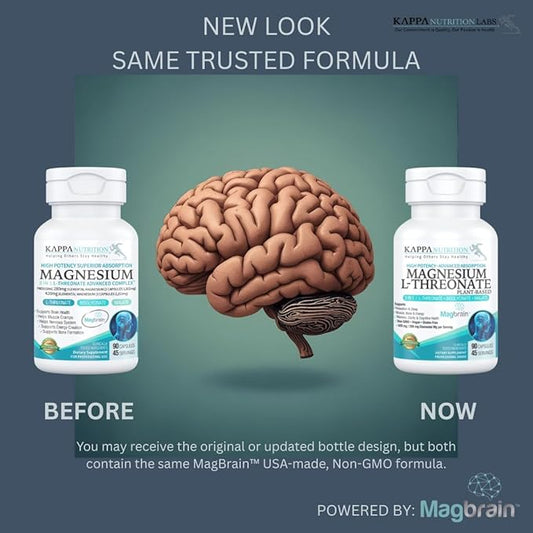 Kappa Nutrition Magbrain™ Magnesium L-Threonate Plant-Based, 420mg Elemental Magnesium (3 Capsules) from 2,253mg, 90 Vegan Capsules, Brain, Sleep & Muscle Support.