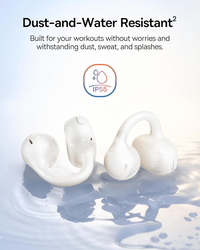 Baseus Bass BC1 Open Ear Earbuds Clip-On Headphones, Open-Ring Comfort with Tri-Curve Snug Clip, Powerful Sound with SuperBass, 4-Mic Clear Calls, IP55 Waterproof, 38H Playtime, Lightweight