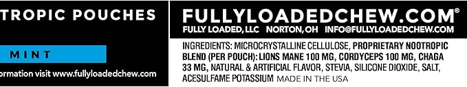 Fully Loaded Alpha Mushrooms - Adaptogen Nootropic Pouches (5-Pack, Mint) - - Lion's Mane, Cordyceps, & Chaga - 5 cans, 15 Pouches per can - Functional Mushrooms - Made in The USA