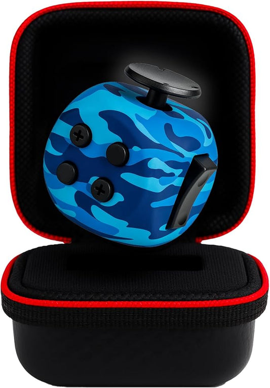 PILPOC theFube Fidget Cube, 6-Sided Stress Relief Infinity Cube for Adults & Kids, Boosts Concentration, Mindfulness Aid, Silent & Audible Modes, Includes Carry Case for Portability (Navy Shadow)