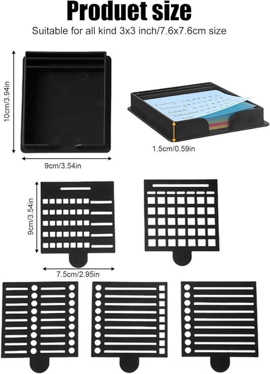 Sticky Note Holder with Stencils, 3x3 Sticky Note Holder,Sticky Note Stencil Template Perfect for to-Do Lists, Home, Office, Sticky Notes Dispenser, Reusable Note Organizer (Black)